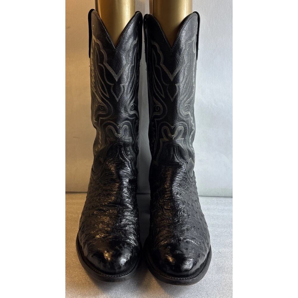 Lucchese 1883 Full Ostrich Leather Western Cowboy Boots 10 D Black